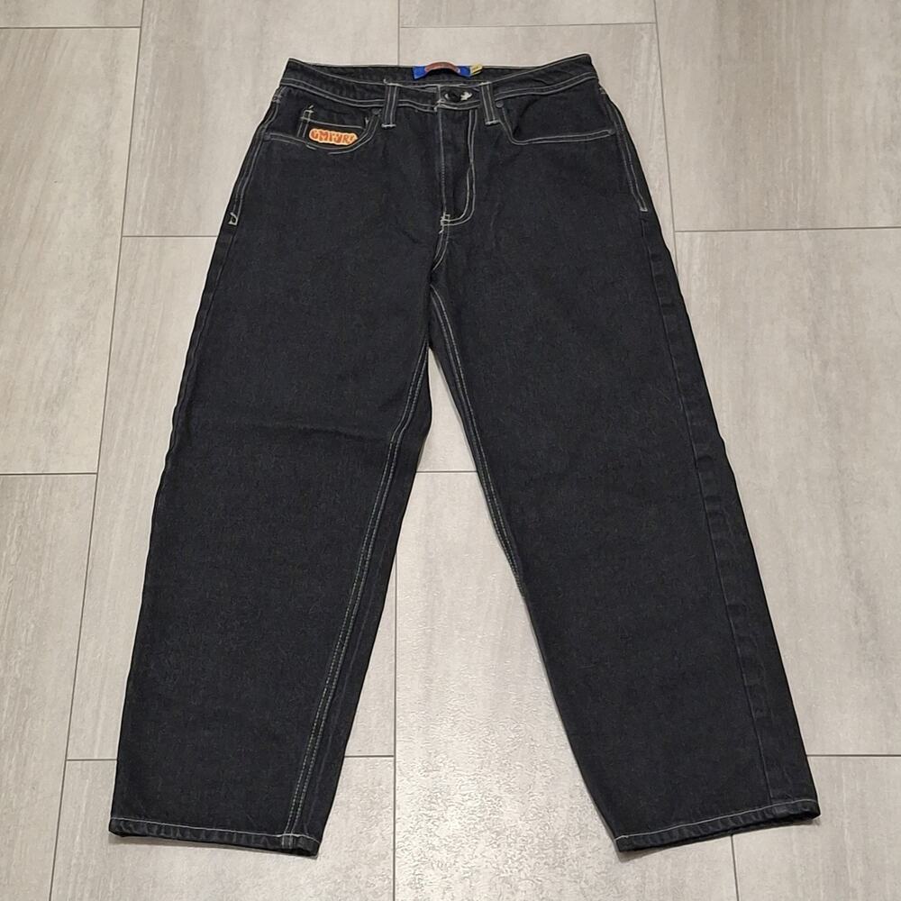 Empyre Men's Black Denim Jeans Loose Fit Zip-Fly Pockets Classic Logo Size 28x24